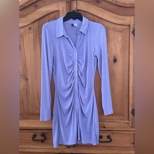 Lavender Ruched Button-Up Long Sleeve Mini Dress